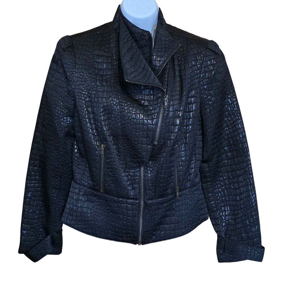 Crocodile Chic Black Moto Jacket Asymmetrical Zipper Detail goth whimseygoth
